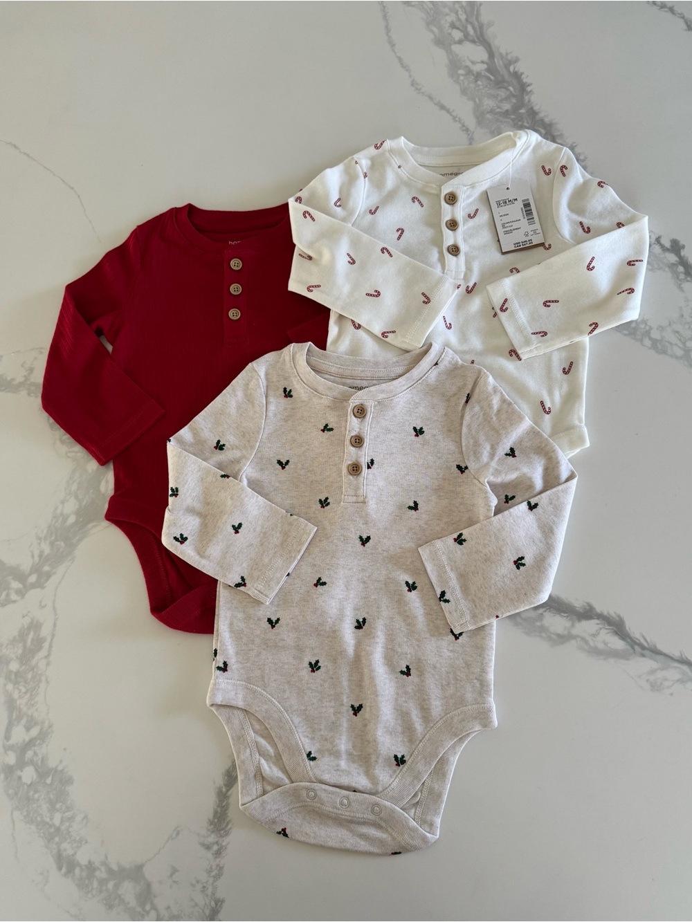 Gymboree Baby 3-Pack Bodysuits Holiday Candy Cane Holly 12-18M